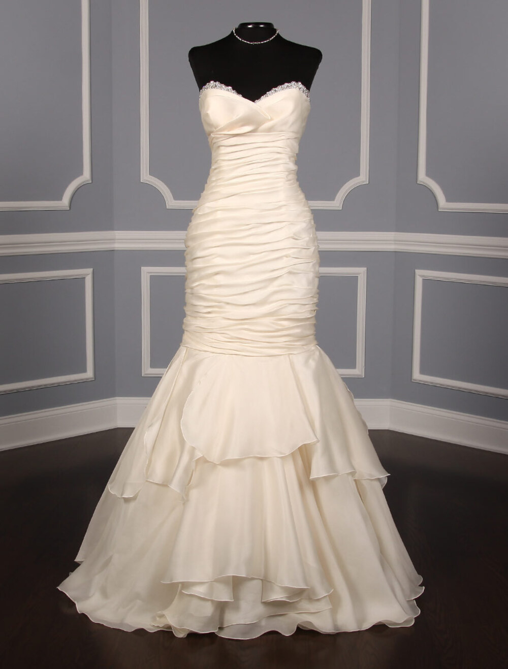 INES DI SANTO Brigitte Ivory Strapless Fitted Mermaid Silk Wedding Dress Bridal
